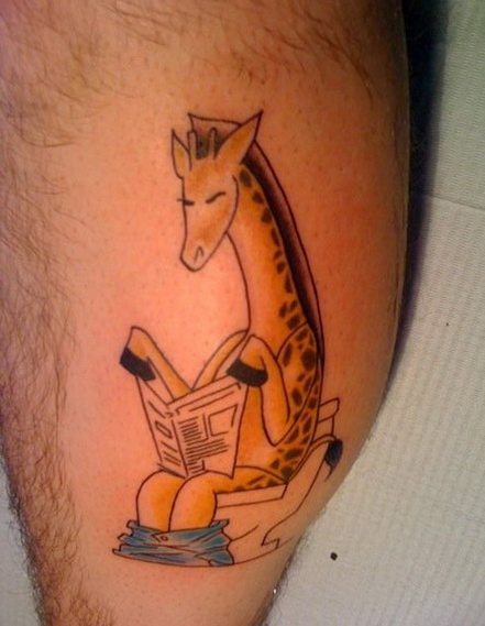 Giraffe on toilet tattoo