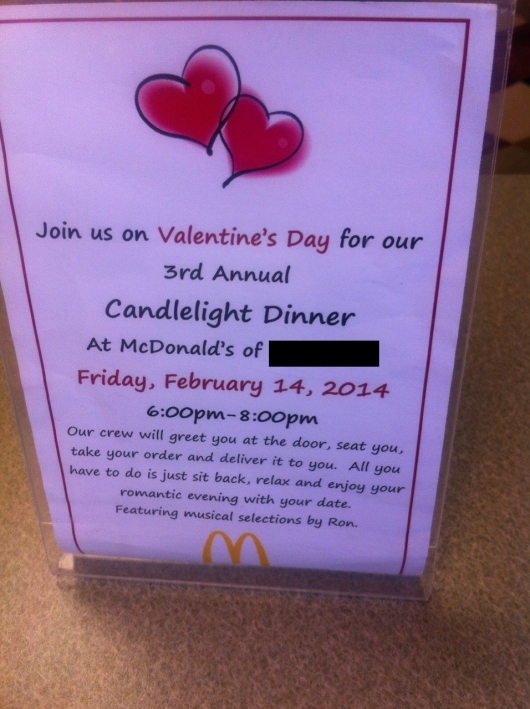 Have a romantic Valentines day at McDonalds