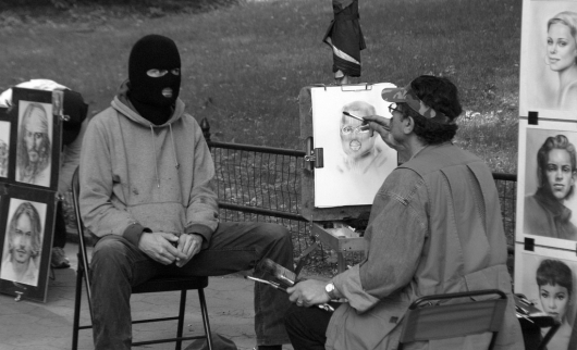 Drawing a man in ski mask