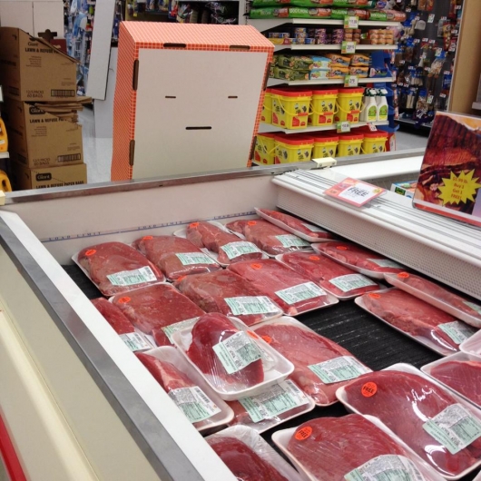 Box is not impressed with the meat selection