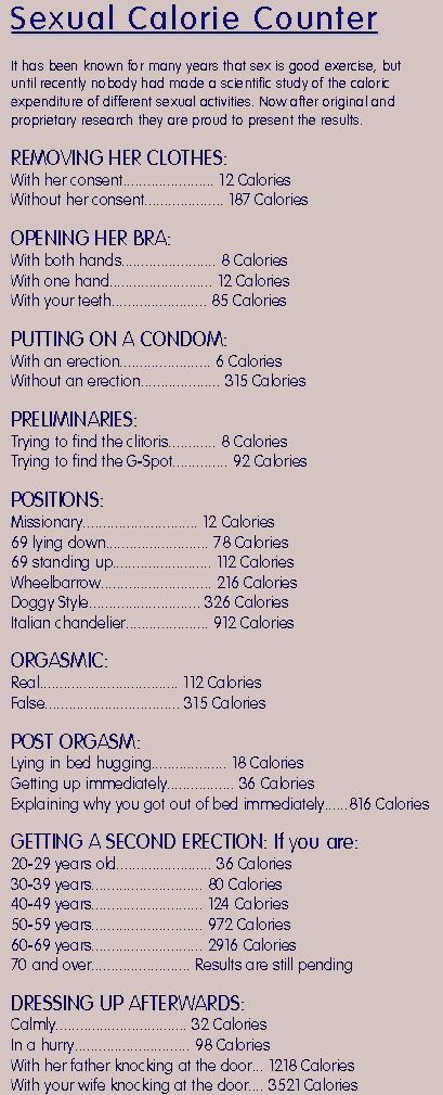 Sexual calorie counter