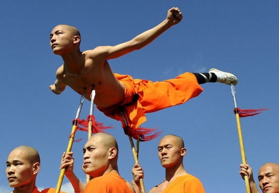 Shaolin monk on spears