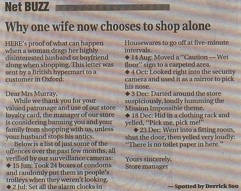 Why one wife chooses to shop alone