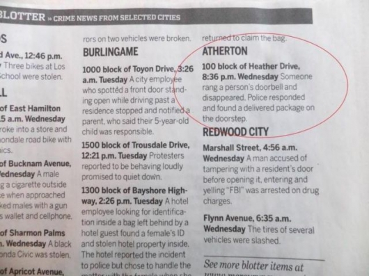 The strange things in the Atherton police blotter - Picture 0
