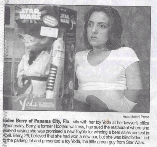 Hooters employee unhappy with her prize