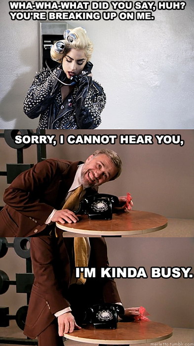 Lady Gaga and Christoph Waltz on the Telephone