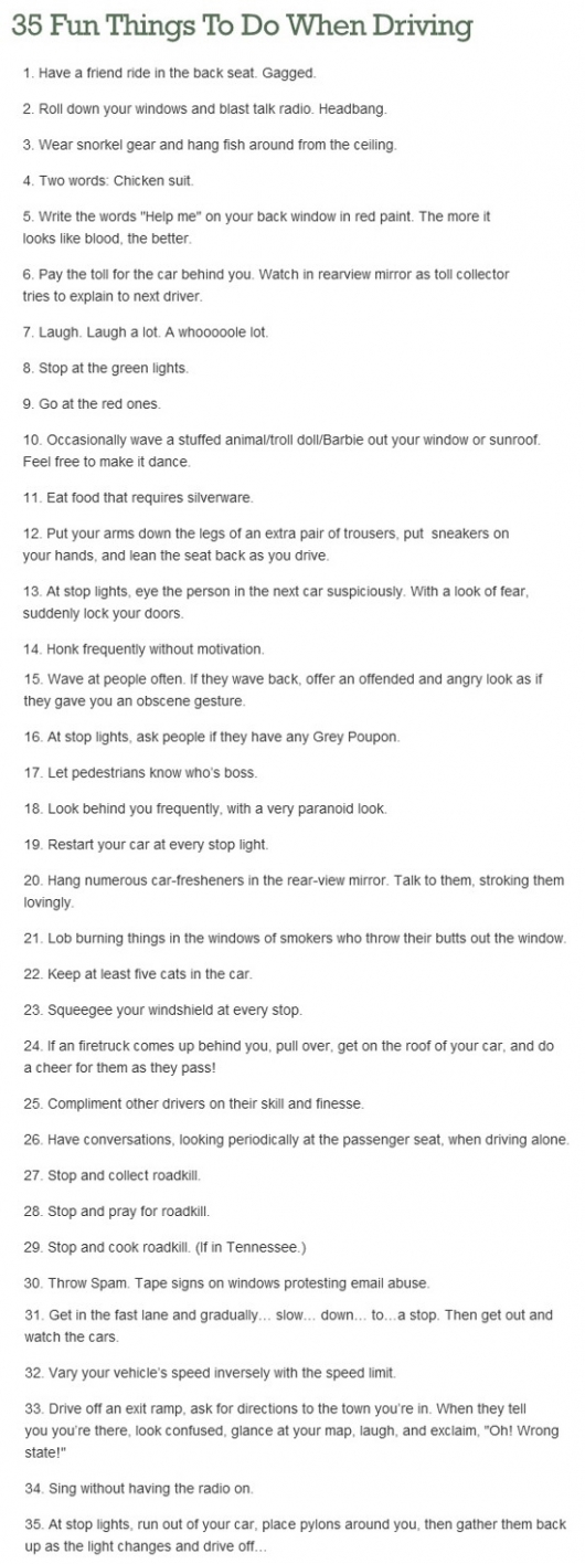 10 fun things to do when driving