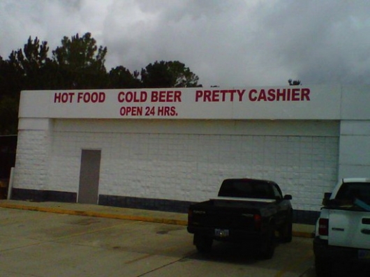 Hot food, cold beer, pretty cashier