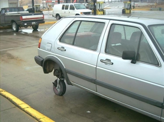 Car with a small wheel