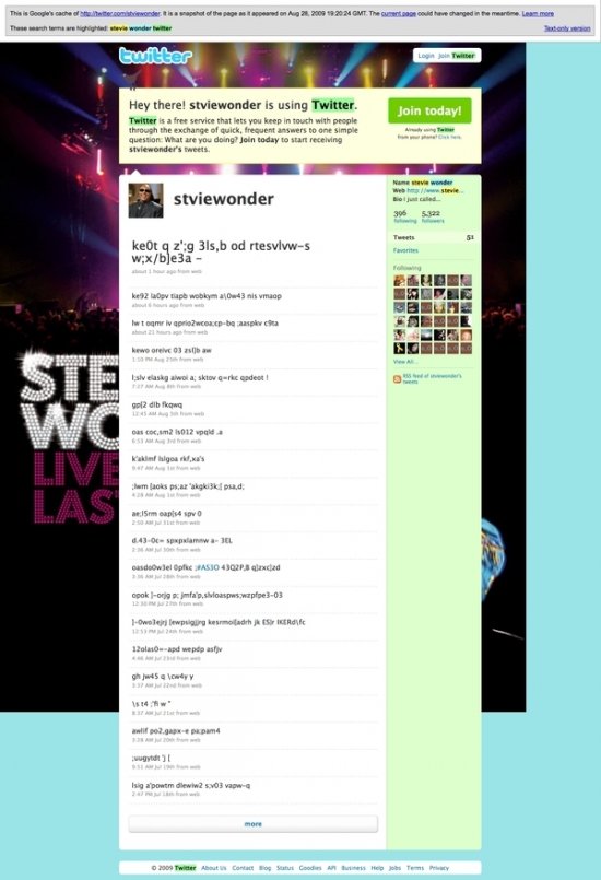 Stevie Wonder's twitter page