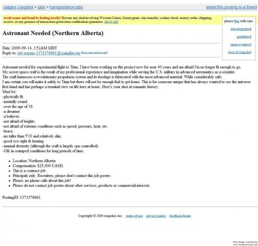 Astronaut needed