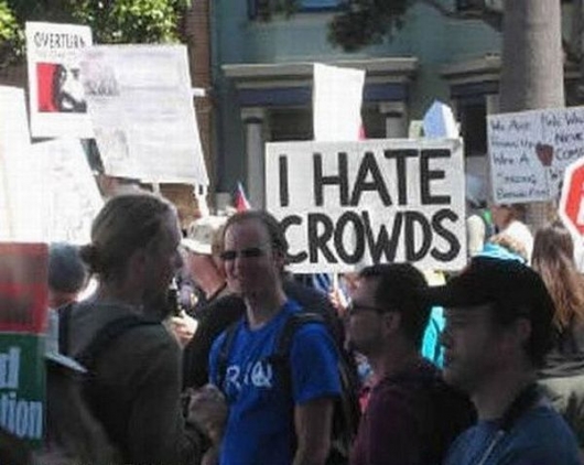 Crowd-hating protester