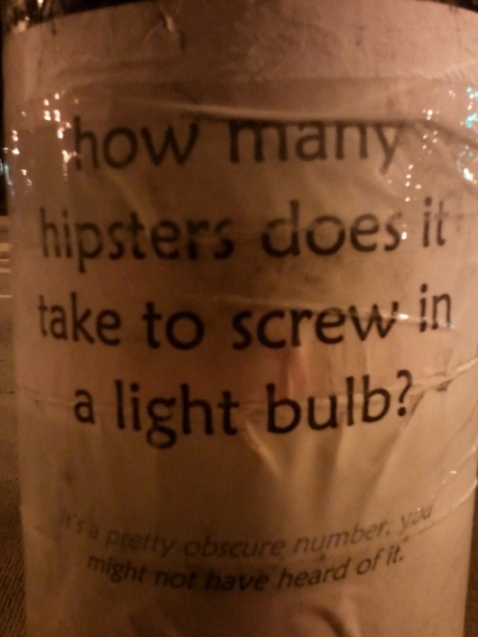How many hipsters does it take to screw in a lighbulb?