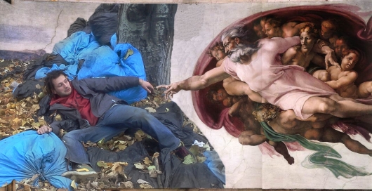 Michelangelo's Creation of a drunk hippie